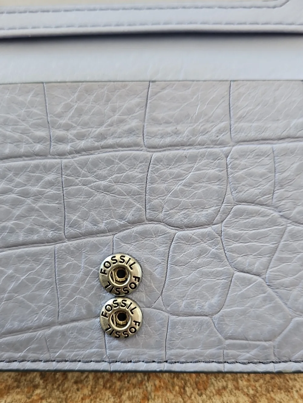 Fossil Light Blue Croc-Embossed Card Holder Keychain